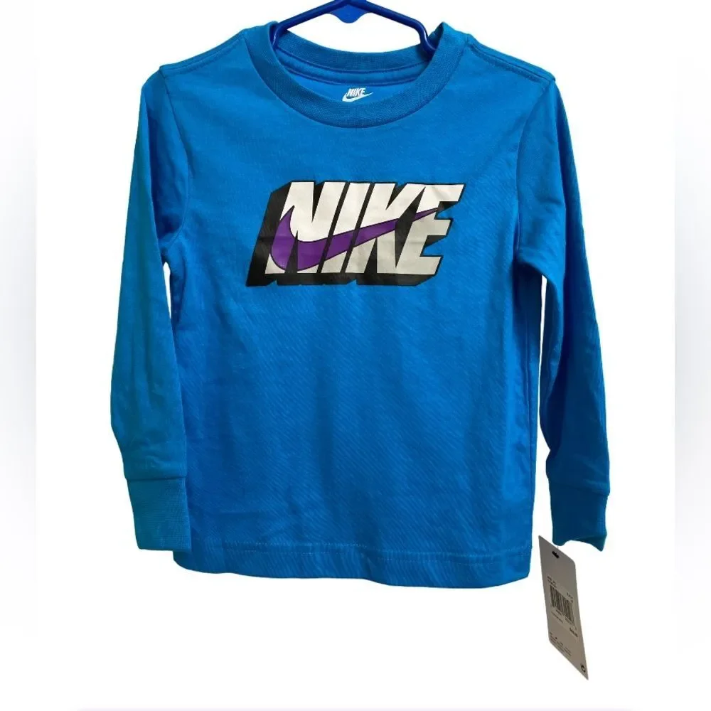 NWT Nike Toddler Long Sleeve Logo T-Shirt Tee Size 2T 1-2 Years Blue Vacation